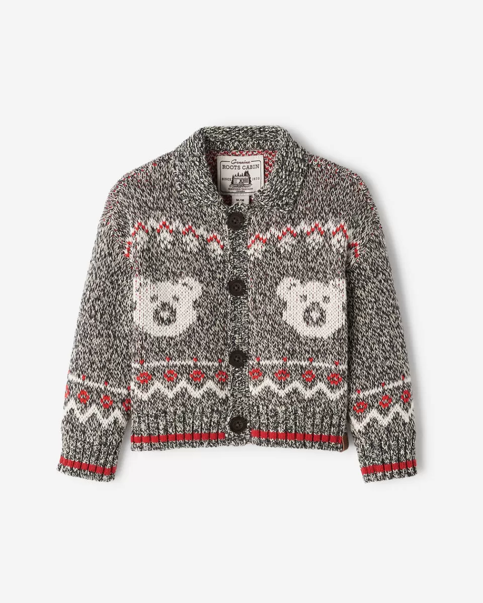 Roots Baby Cabin Fair Isle Cardigan GREY OAT MIX Hot