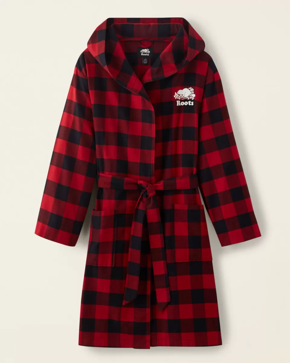 Roots Gender Free Park Plaid Hooded Robe CABIN RED Shop