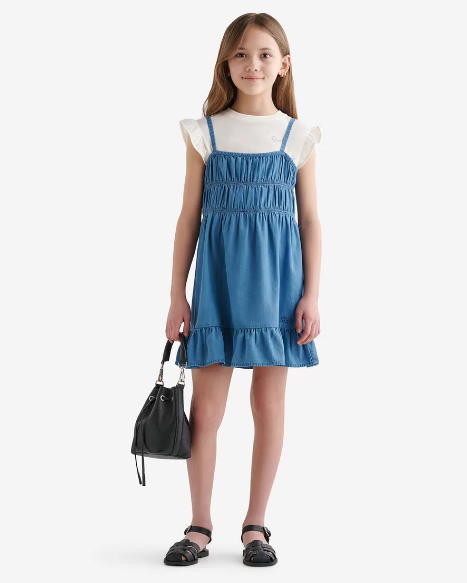 Roots Girls Chambray Tiered Dress WASHED INDIGO Hot