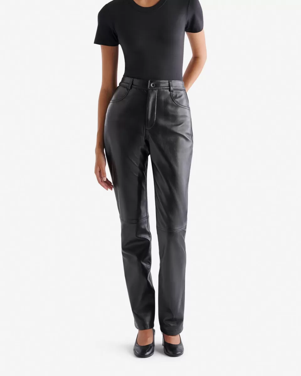 Roots Leather Trousers BLACK Flash Sale