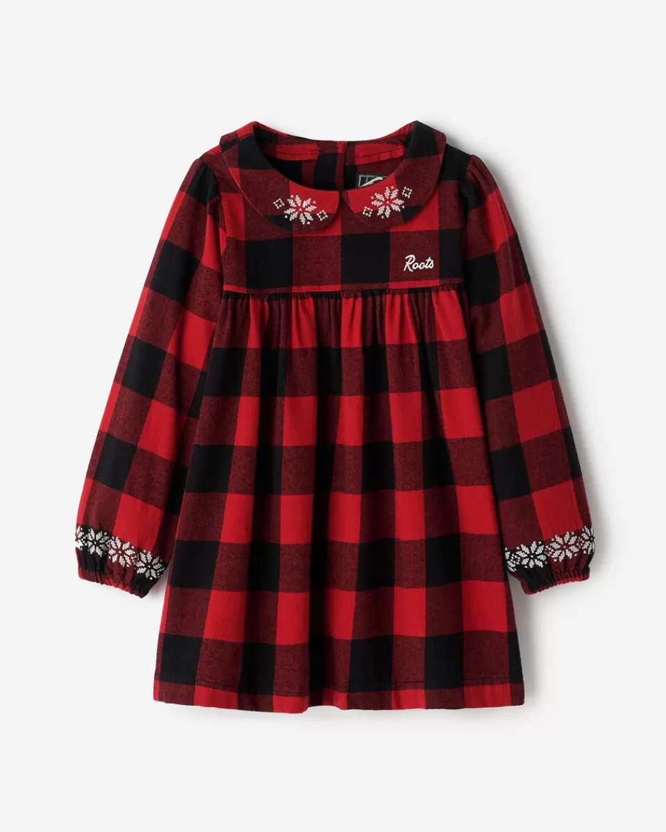 Roots Toddler Girls Babydoll Park Plaid Dress CABIN RED Clearance