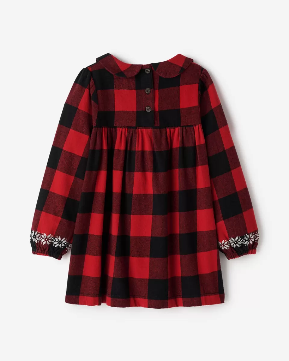 Roots Toddler Girls Babydoll Park Plaid Dress CABIN RED Clearance