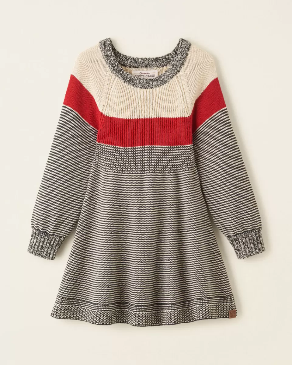 Roots Toddler Girls Cabin Knit Stripe Dress GREY OAT MIX Hot