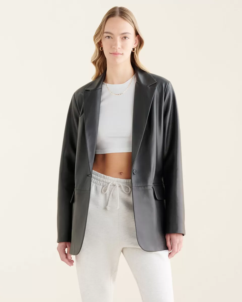 Roots Womens Leather Blazer BLACK Online