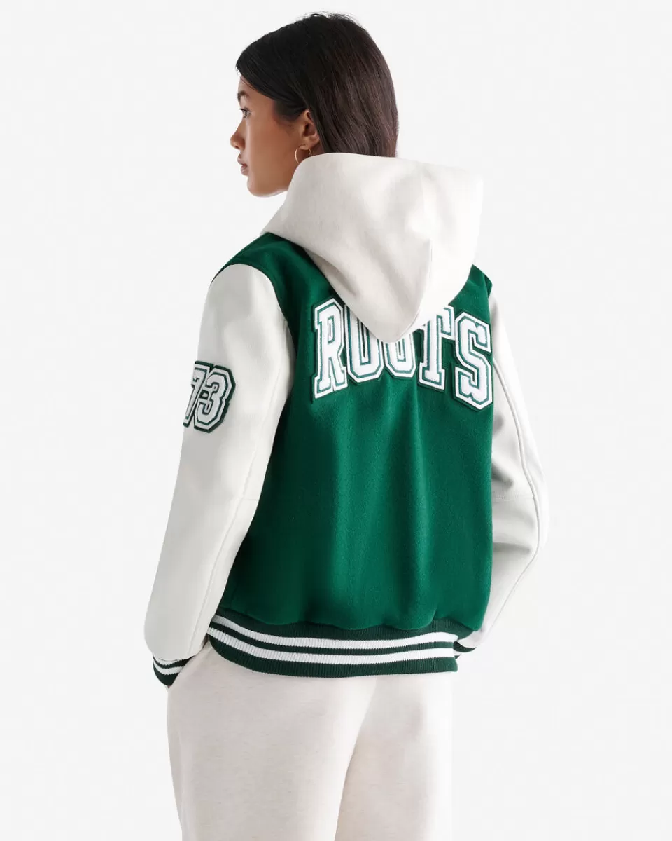 Roots Womens Vintage Varsity Jacket PARK GREEN Clearance