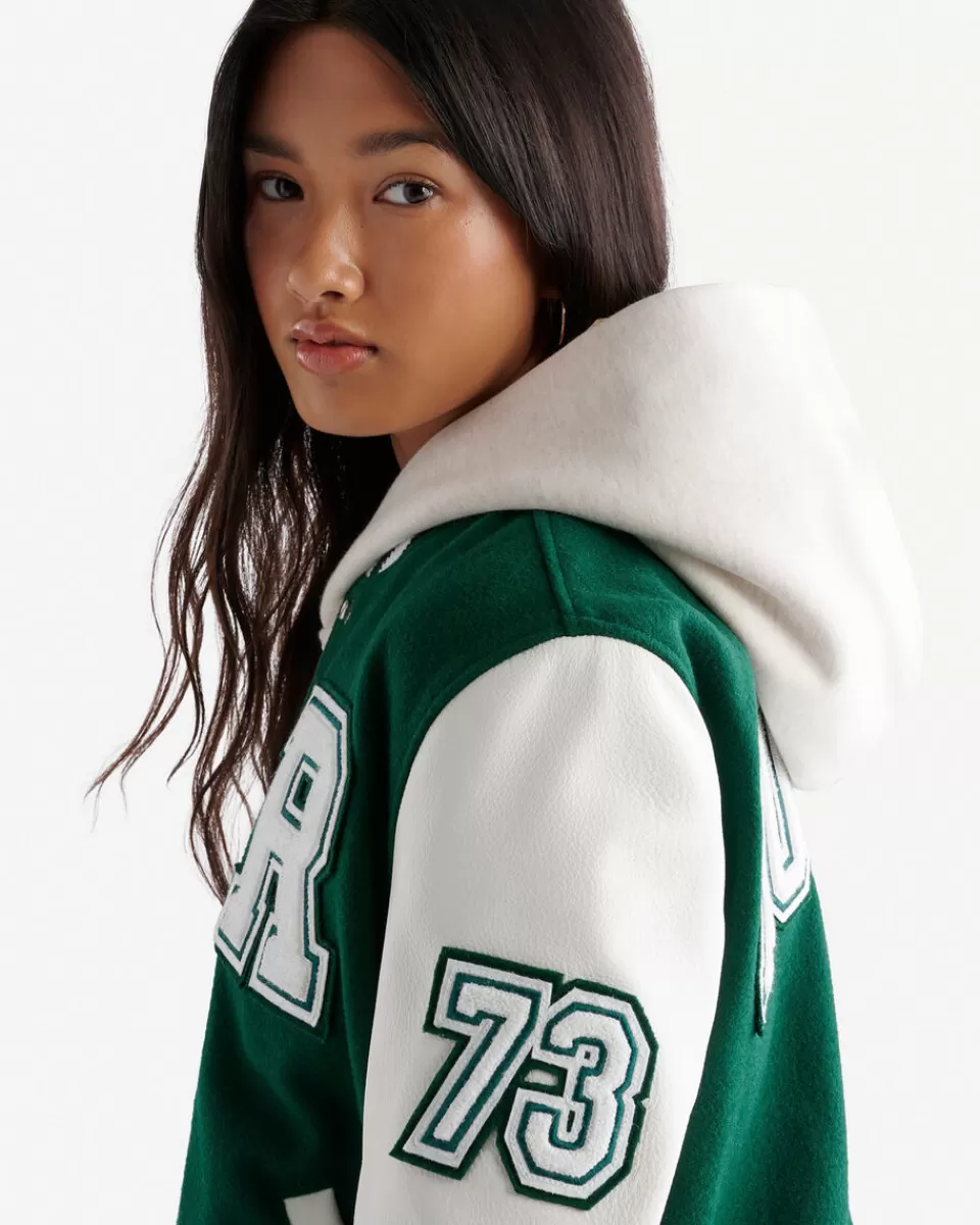 Roots Womens Vintage Varsity Jacket PARK GREEN Clearance